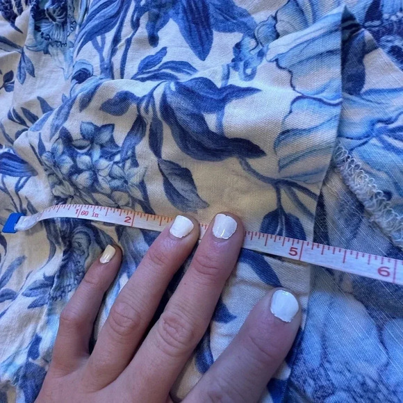 H&M Women’s Blue and Cream Linen Blend Hawaiian Floral Flowy Shorts Size XL - Picture 6 of 9